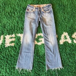 Miss Me Jeans Size 26 Embellished Pockets Frayed Hem Bootcut Denim Light Wash